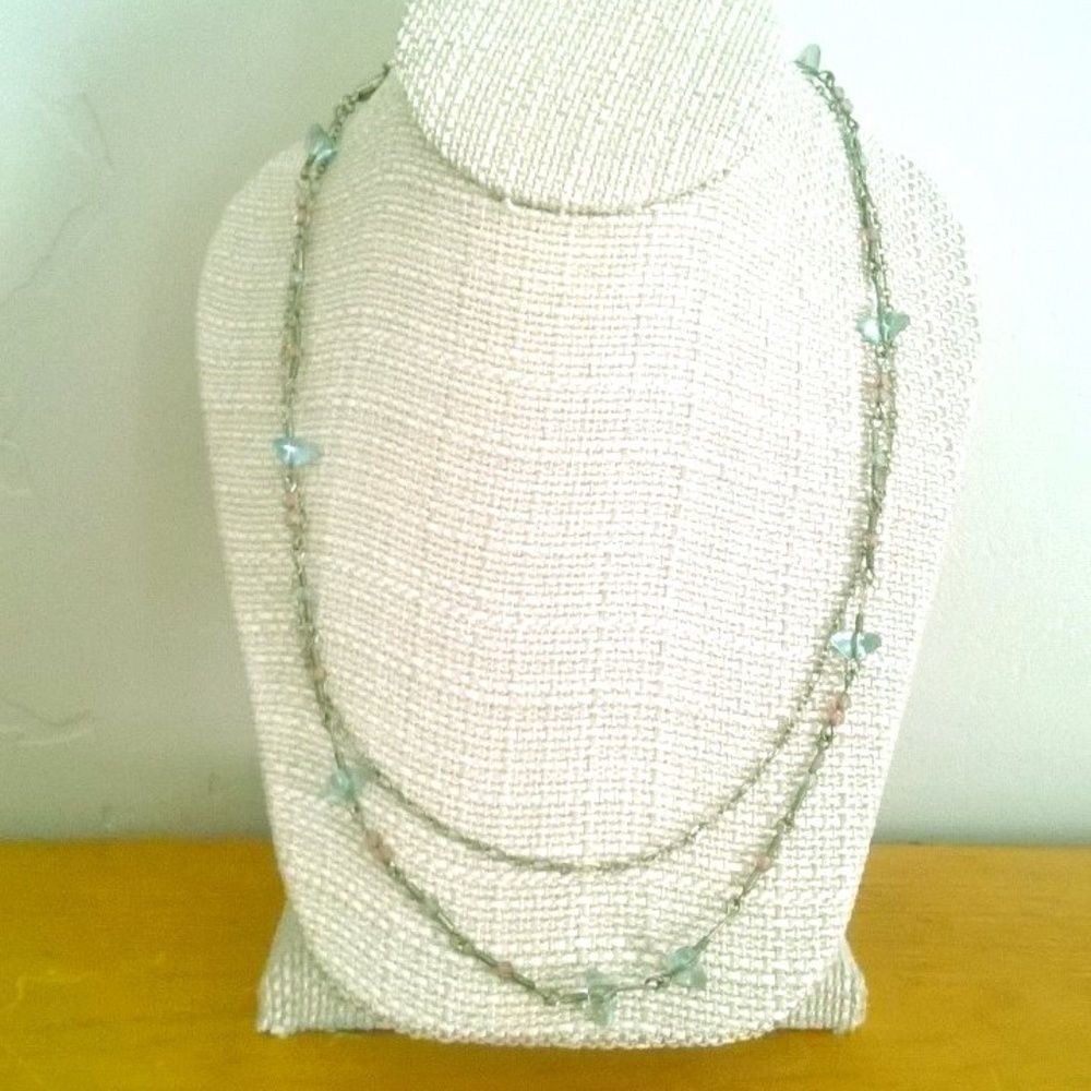 Womens Blue Pink & Silver Necklace